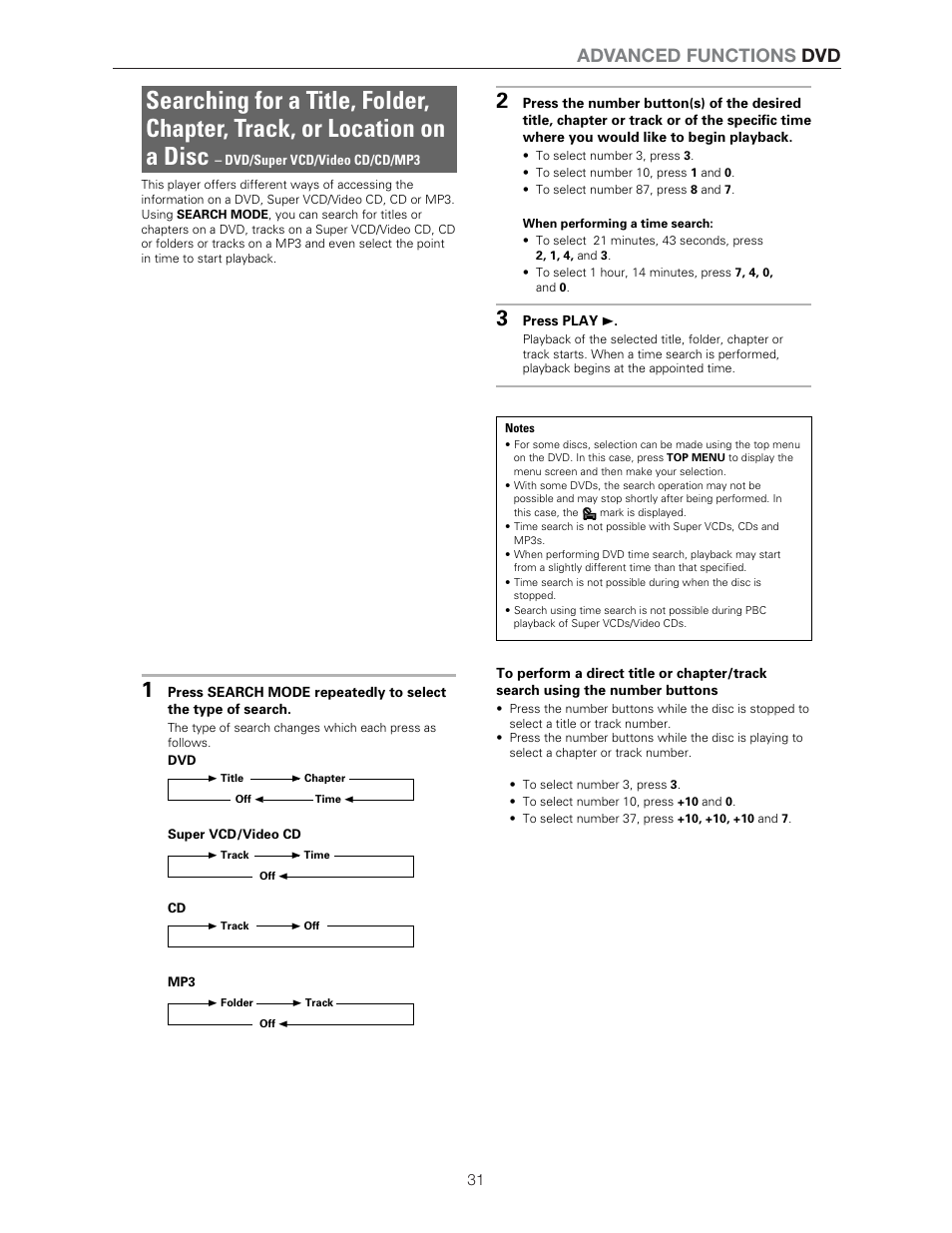 Advanced functions dvd, Dvd/super vcd/video cd/cd/mp3, Press play 3 | Dvd super vcd/video cd cd mp3 | Meridian Audio DVP1500 User Manual | Page 35 / 52