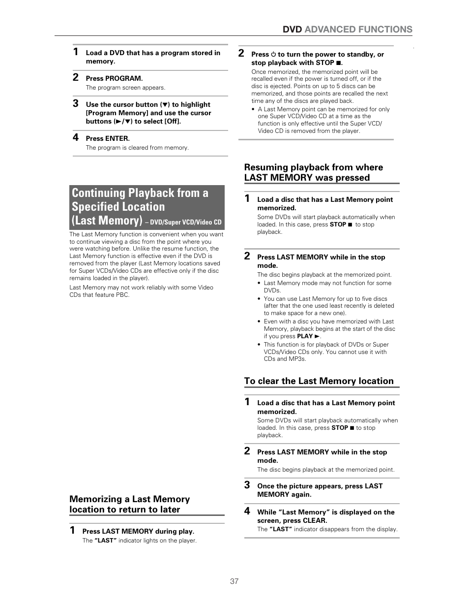 Dvd advanced functions, Press program, Press enter | Dvd/super vcd/video cd | Meridian Audio DVP1500 User Manual | Page 41 / 52