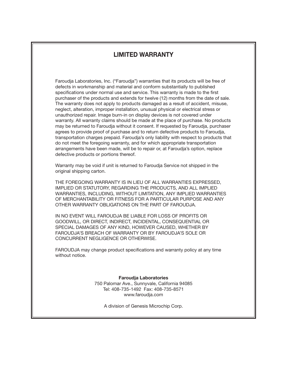 Limited warranty | Meridian Audio DVP1500 User Manual | Page 52 / 52