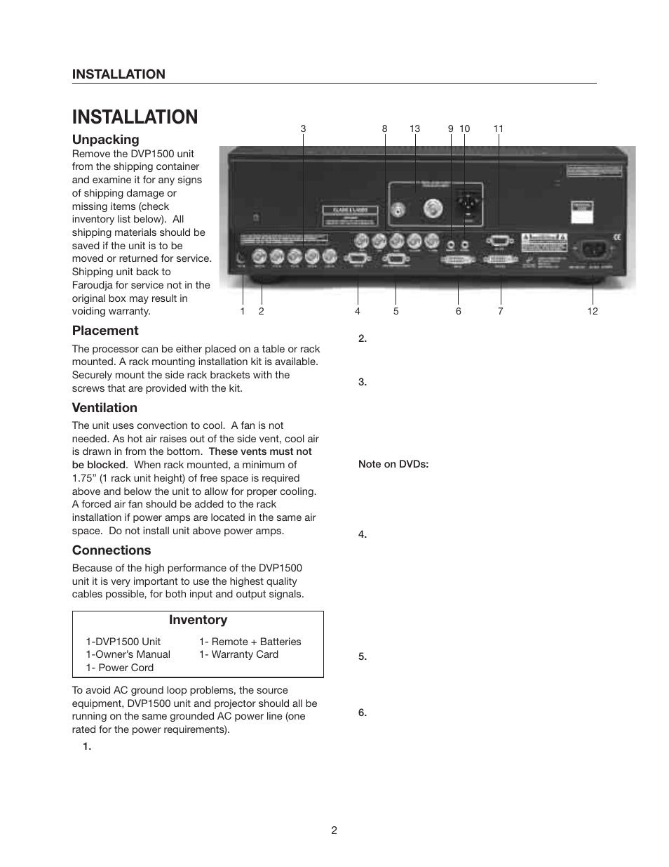 Installation | Meridian Audio DVP1500 User Manual | Page 6 / 52