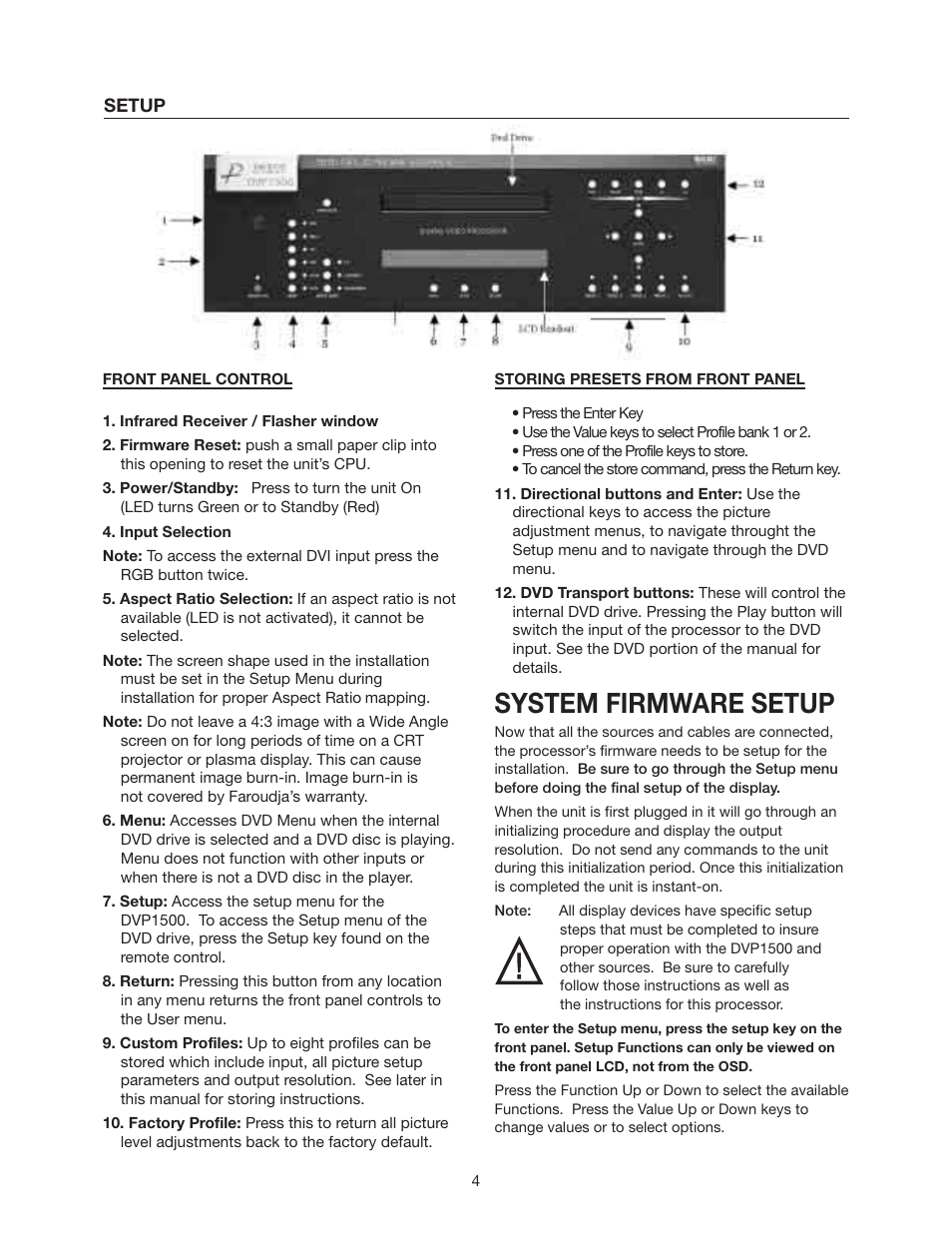 System firmware setup | Meridian Audio DVP1500 User Manual | Page 8 / 52