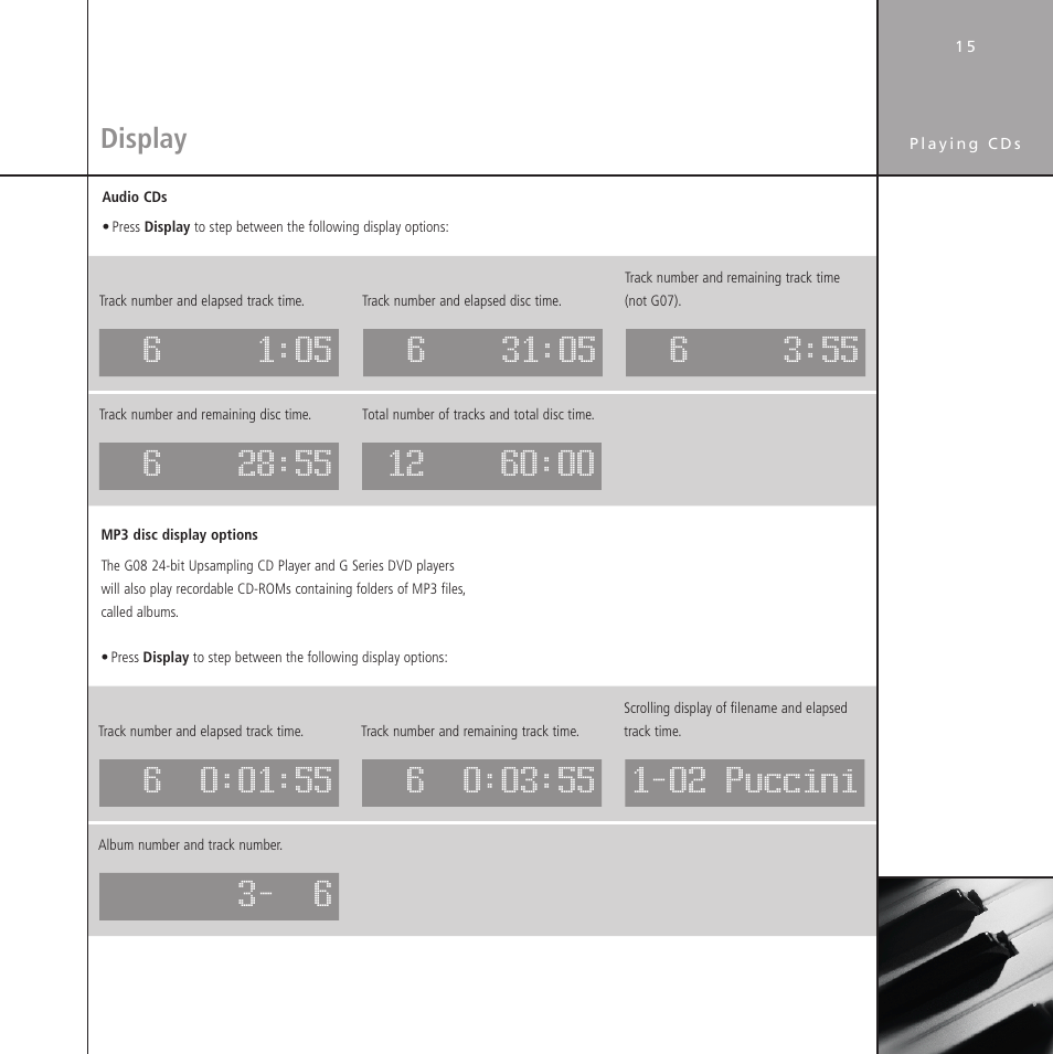 Display, More, Repeat and fast scan | Meridian Audio Stereo System User Manual | Page 20 / 50