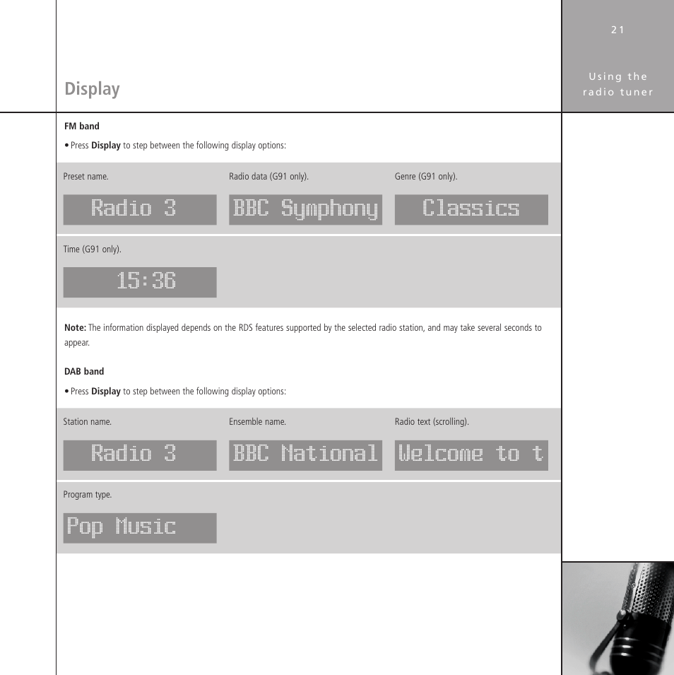 Display, Am/fm band) | Meridian Audio Stereo System User Manual | Page 26 / 50
