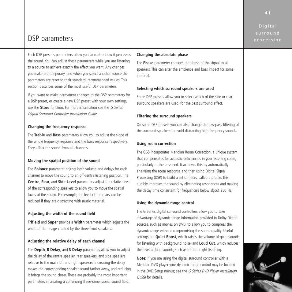 Dsp parameters, Parameters, Room correction | Meridian Audio Stereo System User Manual | Page 46 / 50