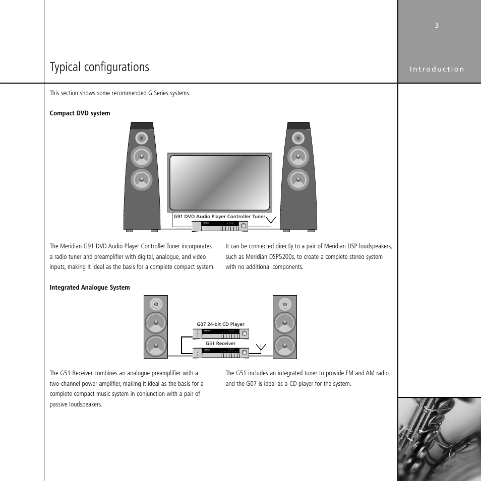 Typical configurations, Configurations, typical, Dvd system | System configurations | Meridian Audio Stereo System User Manual | Page 8 / 50