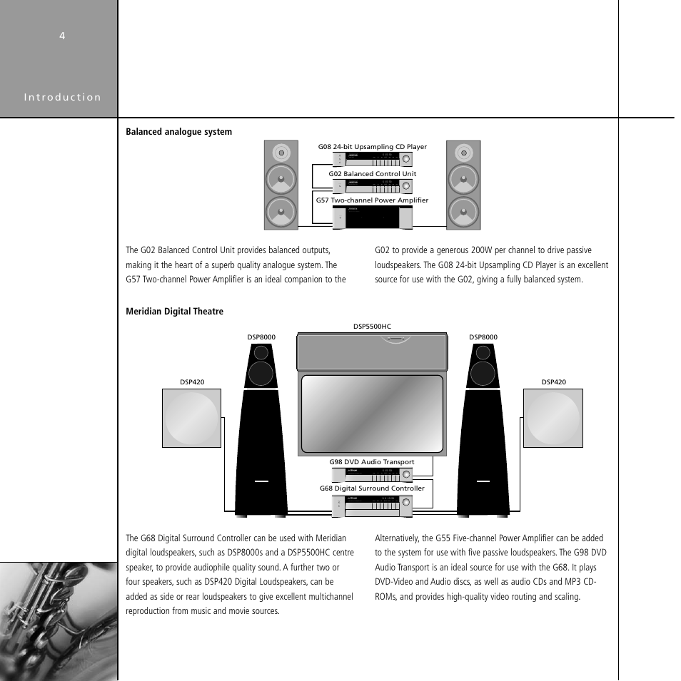 Balanced analogue sytem, Meridian digital theatre | Meridian Audio Stereo System User Manual | Page 9 / 50