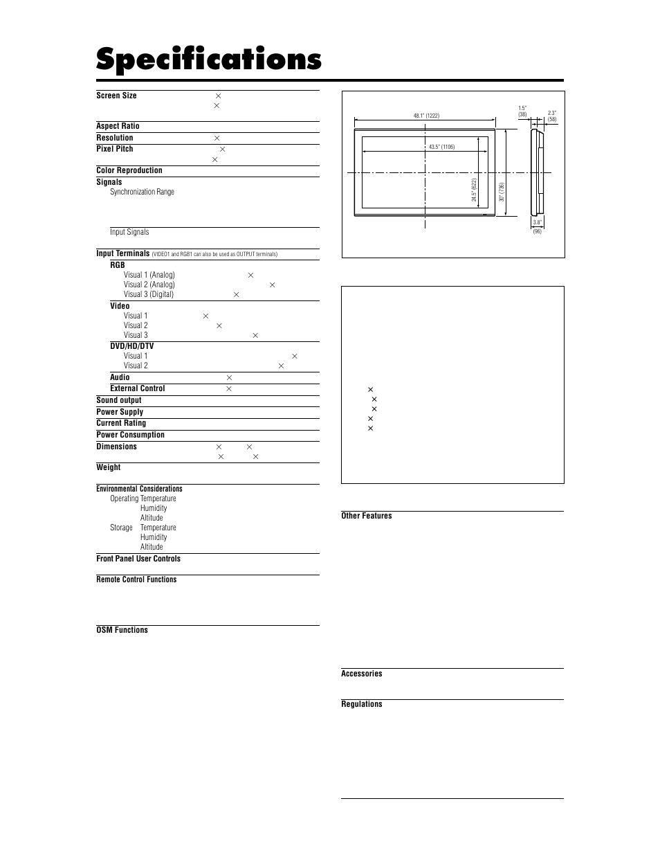 Specifications | Meridian Audio FPP-50HD20 User Manual | Page 6 / 8