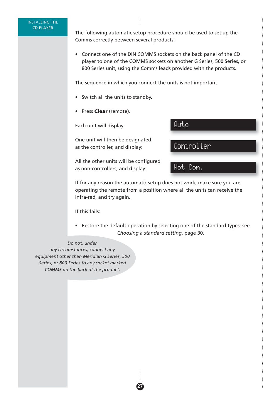 Auto, Controller, Not con | Meridian Audio 808 User Manual | Page 32 / 43