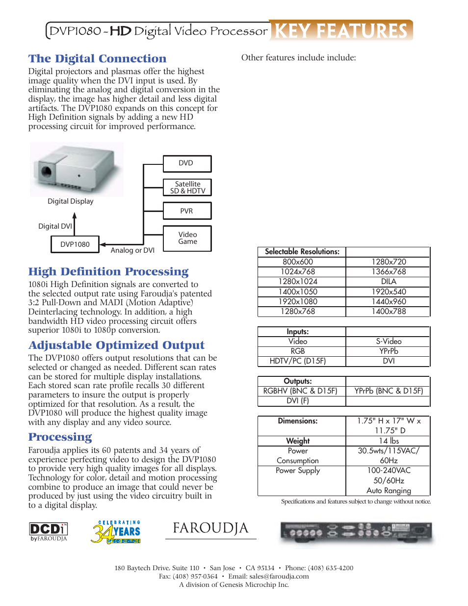 The digital connection, High definition processing, Adjustable optimized output | Processing | Meridian Audio DVP 1080 User Manual | Page 2 / 2