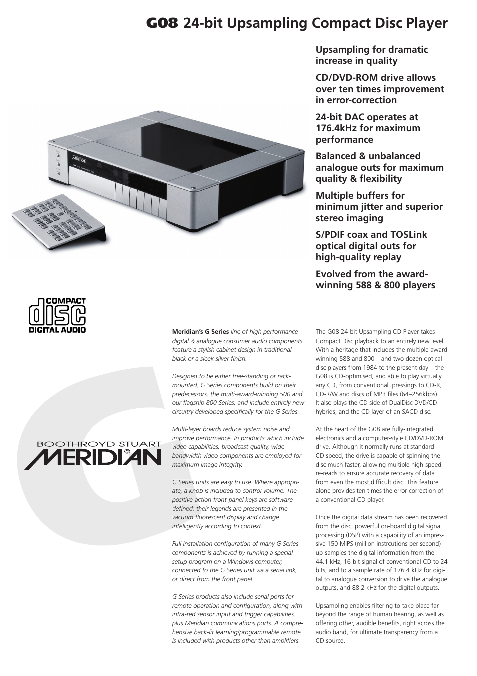 Meridian Audio G08 User Manual | 2 pages