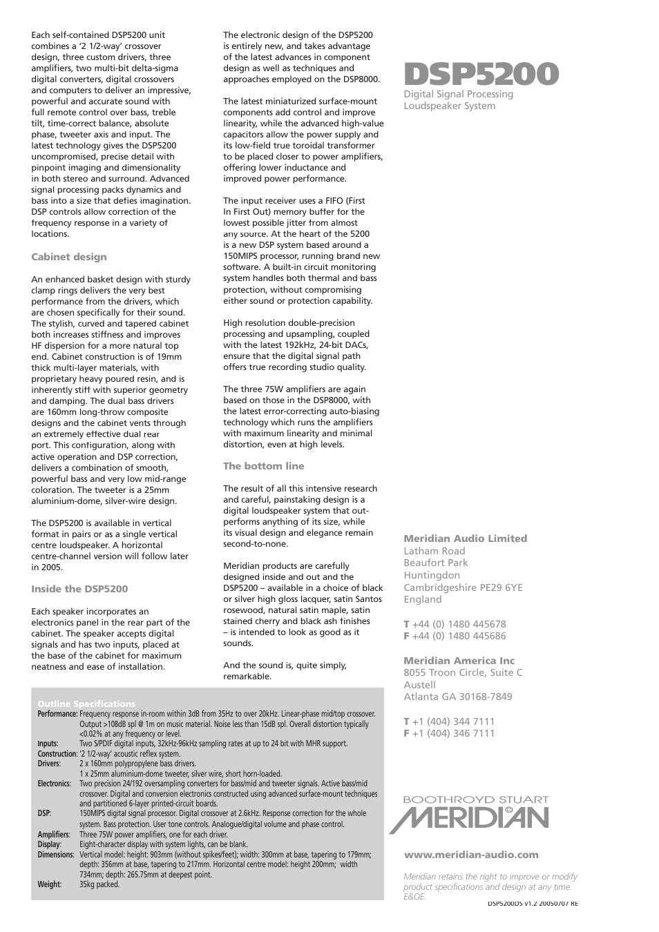 Dsp5200 | Meridian Audio DSP5200 User Manual | Page 2 / 2