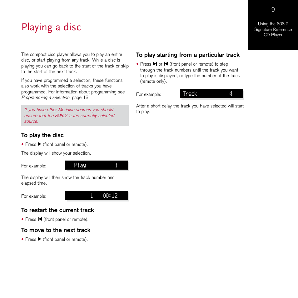 Playing a disc | Meridian Audio 808.2 User Manual | Page 13 / 38