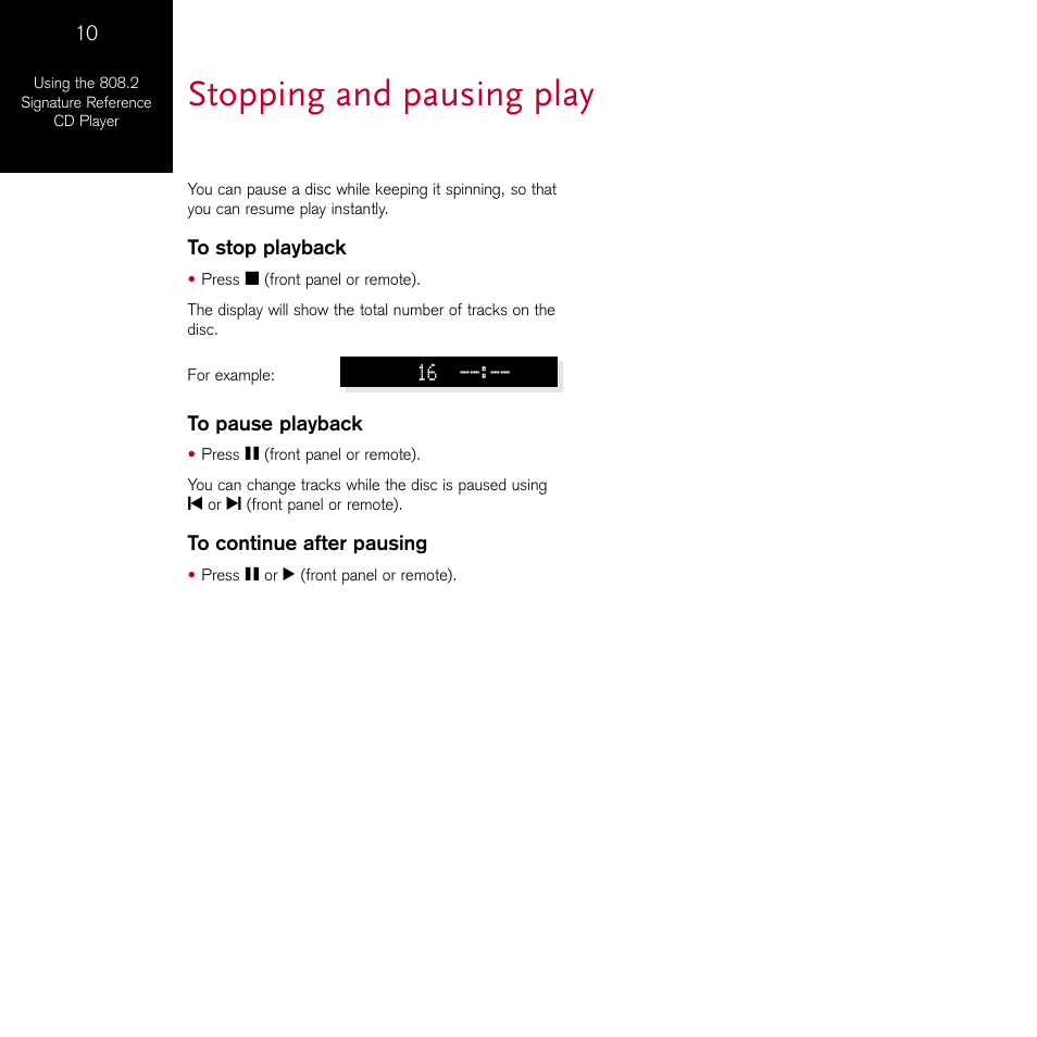 Stopping and pausing play | Meridian Audio 808.2 User Manual | Page 14 / 38