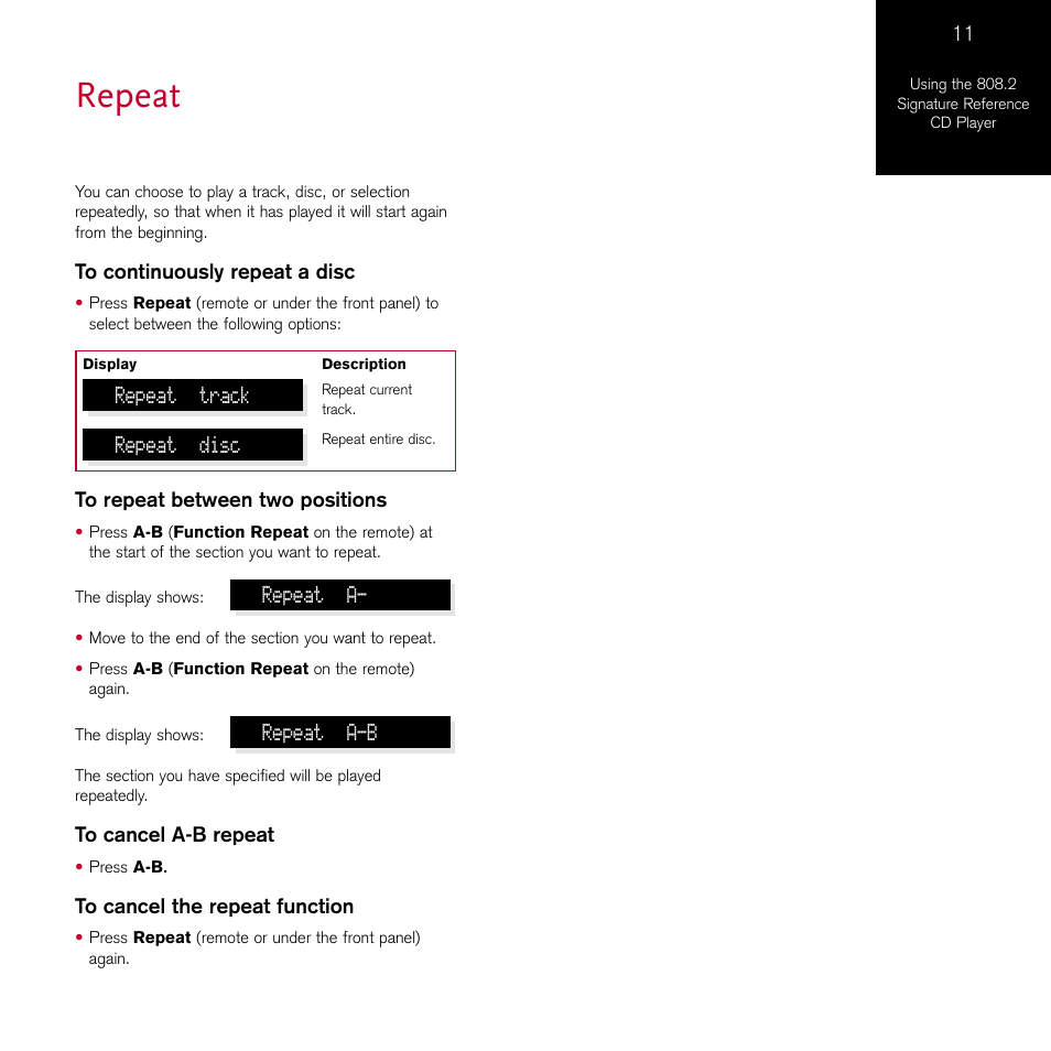 Repeat | Meridian Audio 808.2 User Manual | Page 15 / 38