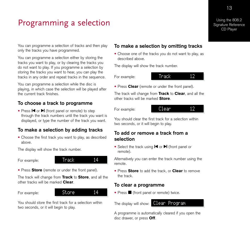 Programming a selection | Meridian Audio 808.2 User Manual | Page 17 / 38