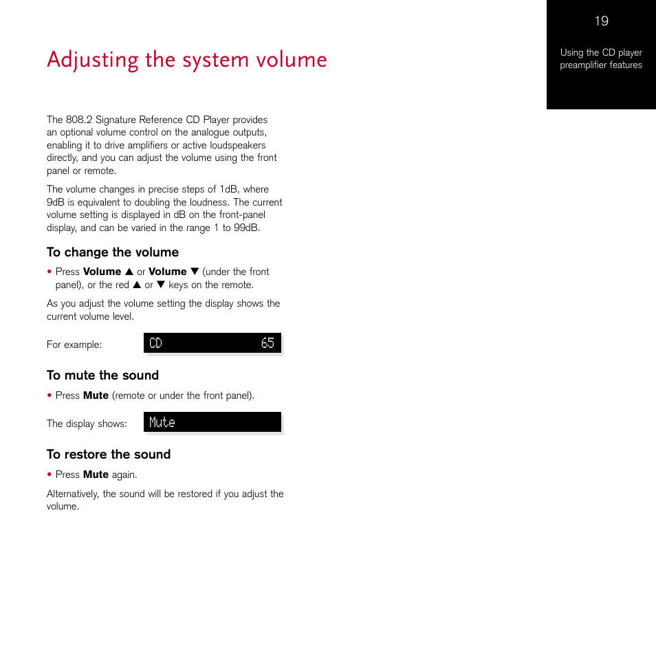 Adjusting the system volume | Meridian Audio 808.2 User Manual | Page 23 / 38