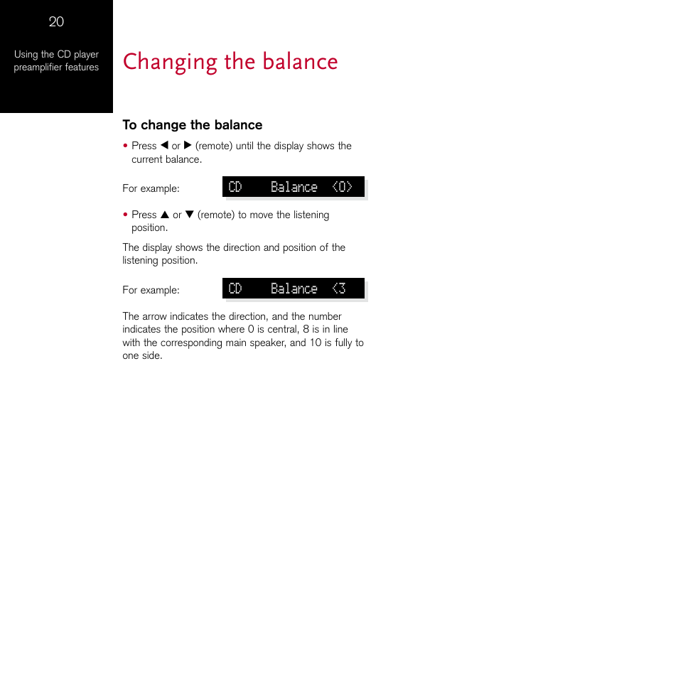 Changing the balance | Meridian Audio 808.2 User Manual | Page 24 / 38