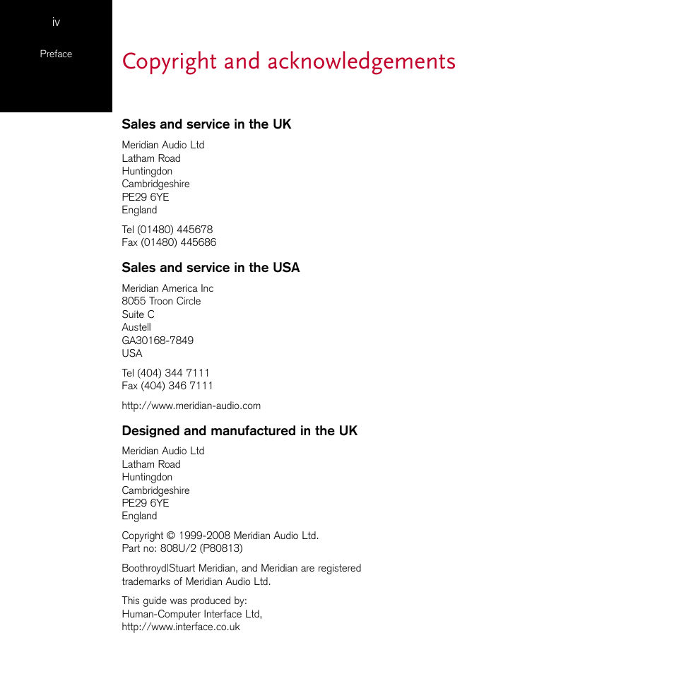 Copyright and acknowledgements | Meridian Audio 808.2 User Manual | Page 4 / 38