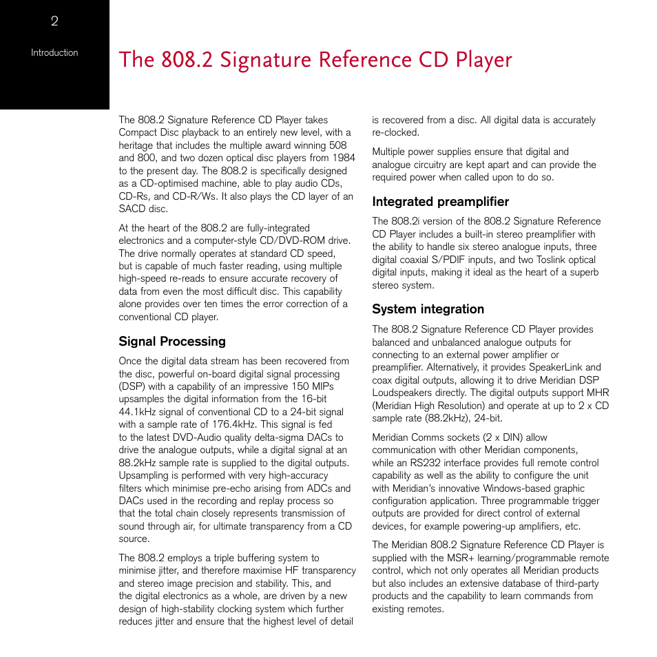 The 808.2 signature reference cd player | Meridian Audio 808.2 User Manual | Page 6 / 38