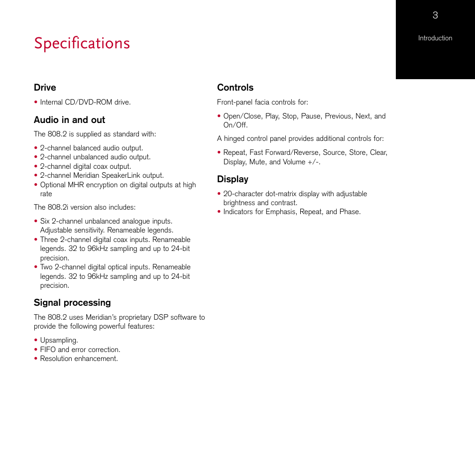 Specifications | Meridian Audio 808.2 User Manual | Page 7 / 38