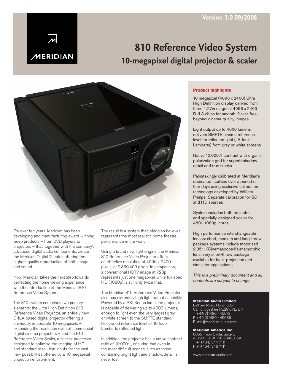 Meridian Audio 810 User Manual | 4 pages