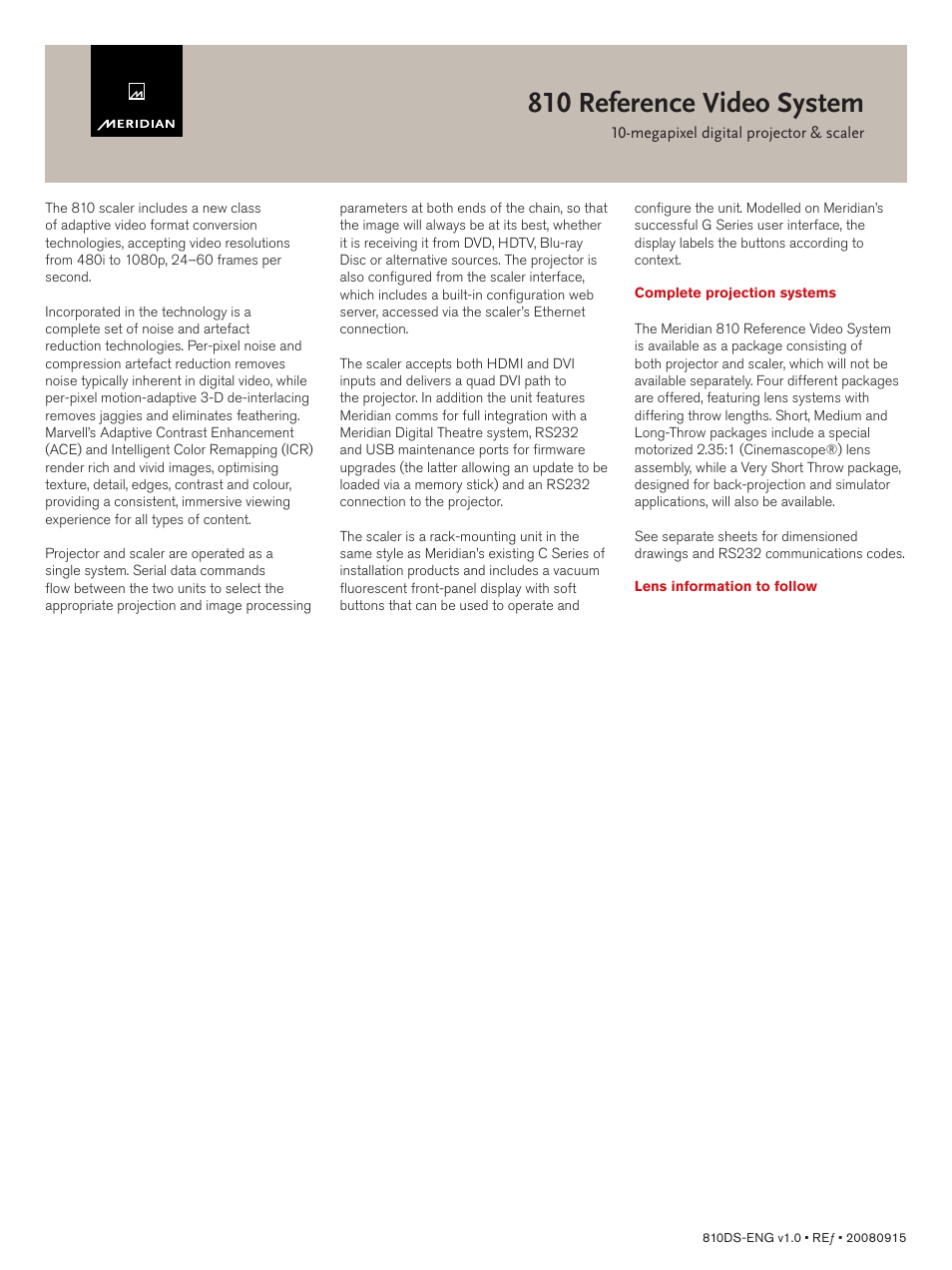 810 reference video system | Meridian Audio 810 User Manual | Page 4 / 4