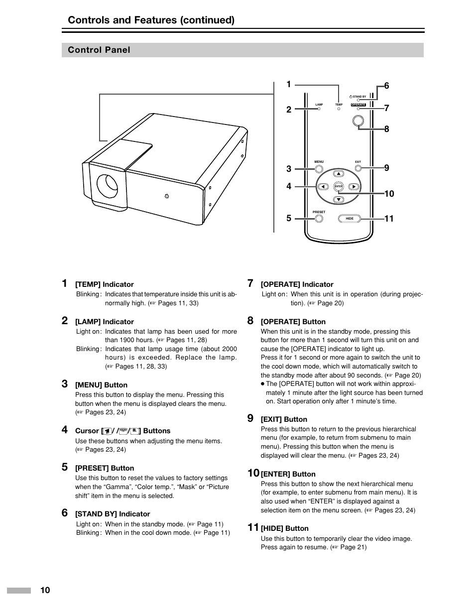 Controls and features (continued) | Meridian Audio DILA1080pHD User Manual | Page 10 / 40