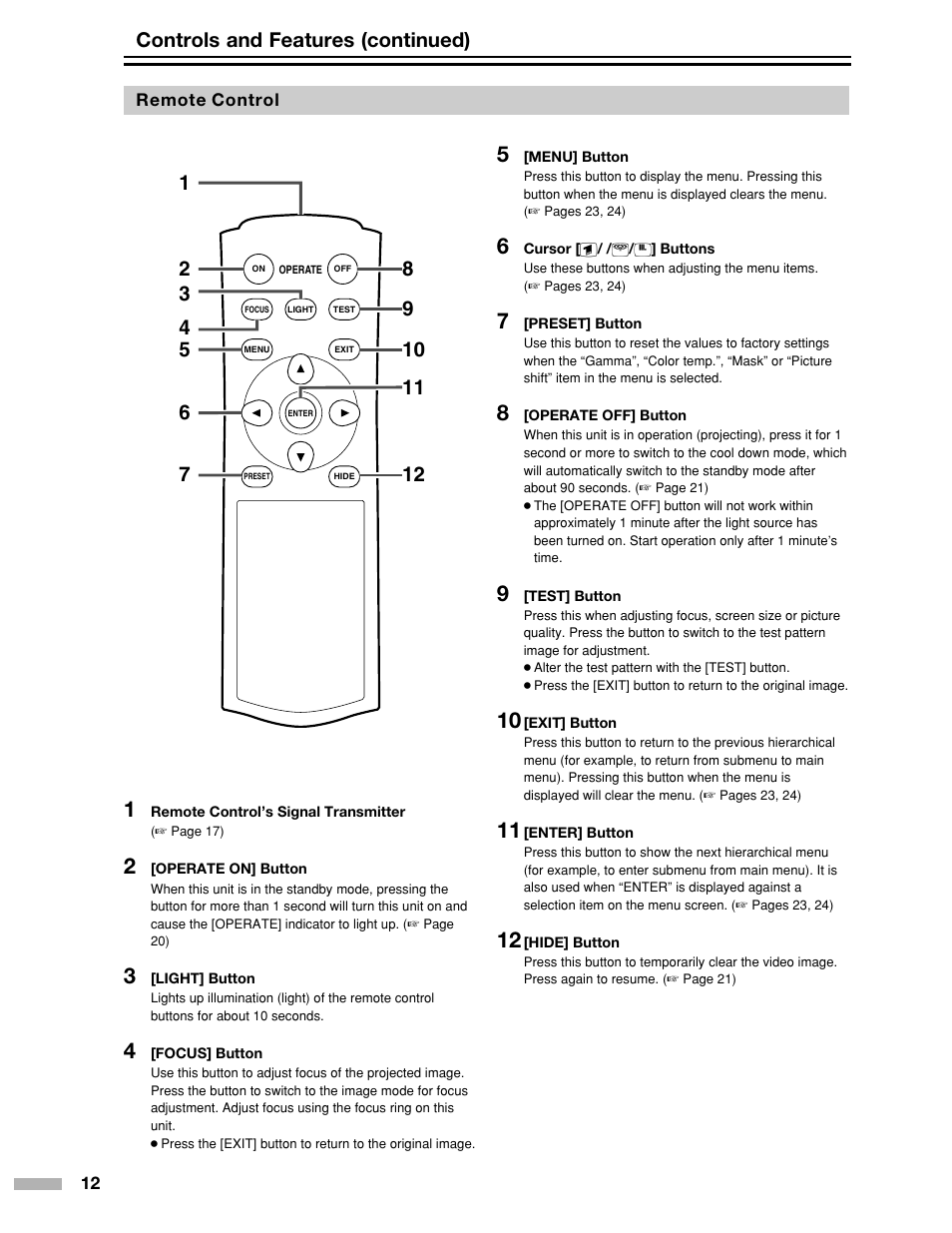 Controls and features (continued) 11 12 | Meridian Audio DILA1080pHD User Manual | Page 12 / 40