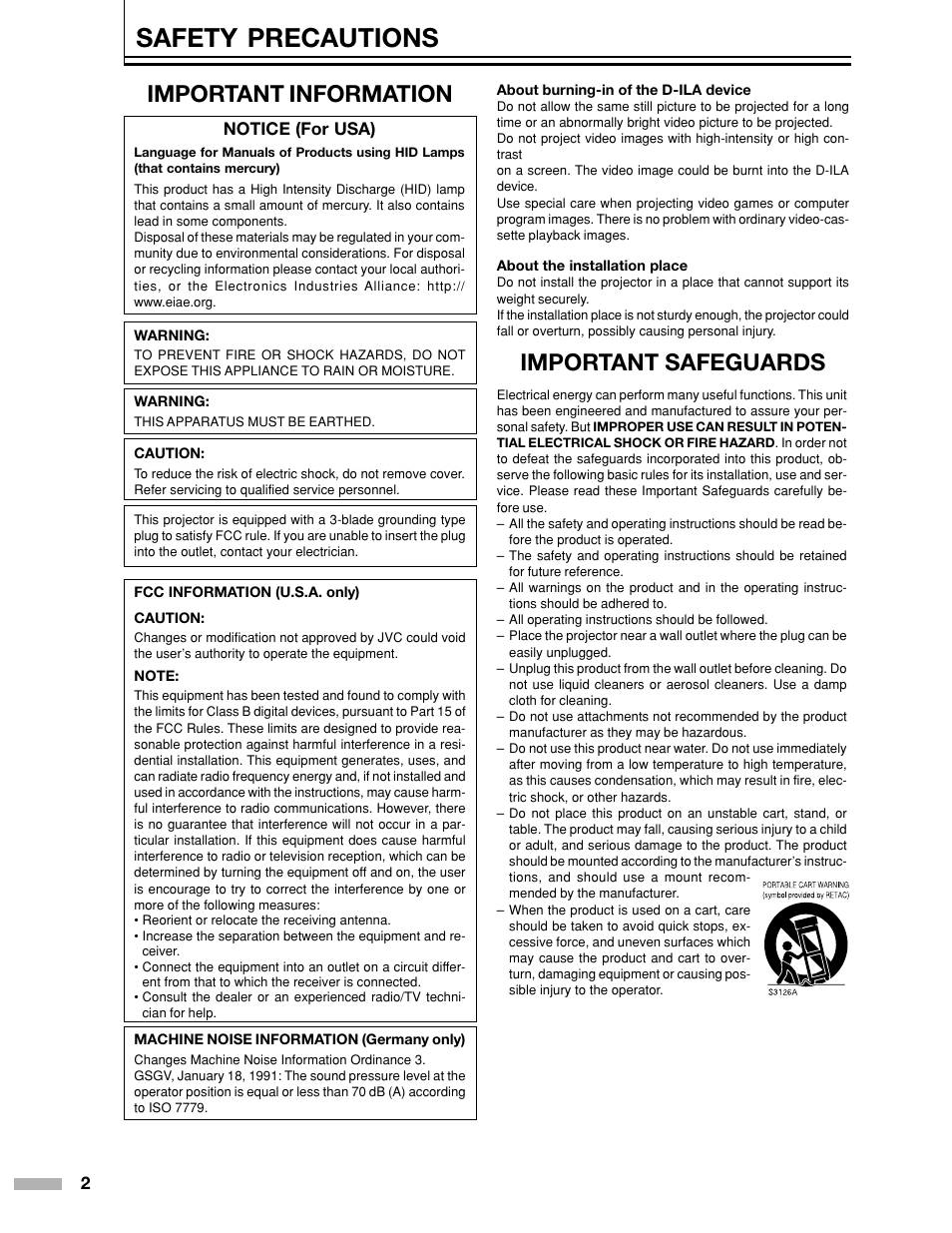 Safety precautions, Important safeguards, Important information | Meridian Audio DILA1080pHD User Manual | Page 2 / 40