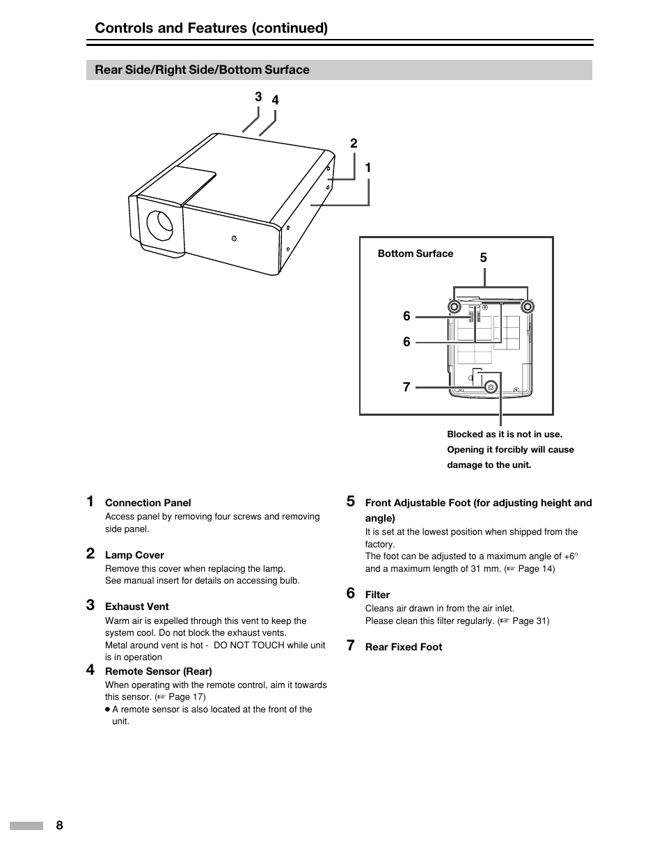 Controls and features (continued) | Meridian Audio DILA1080pHD User Manual | Page 8 / 40