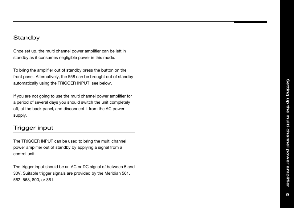 Switching on, Trigger input, Standby | Meridian Audio 558 User Manual | Page 14 / 25