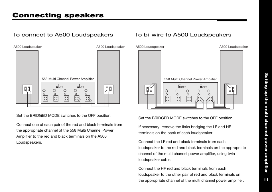 Connecting speakers, To a500 loudspeakers | Meridian Audio 558 User Manual | Page 16 / 25