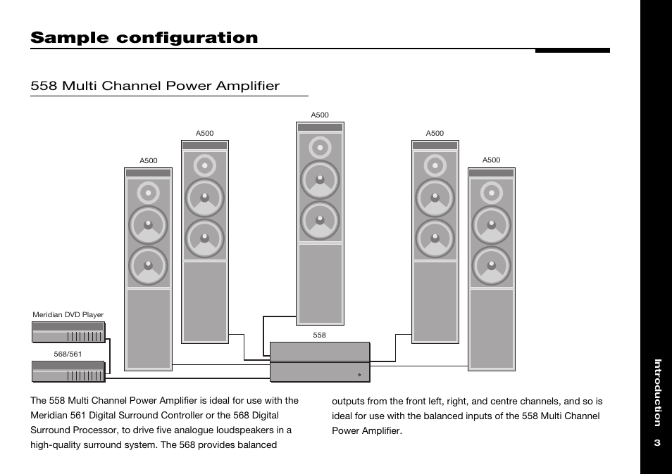 Sample configuration, 568 digital surround processor, Sample configurations | 558 multi channel power amplifier | Meridian Audio 558 User Manual | Page 8 / 25