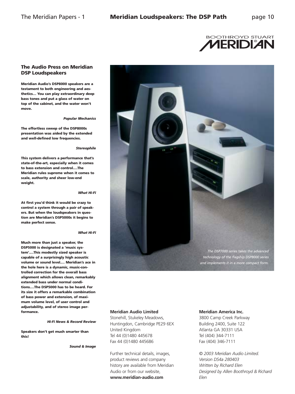 Meridian Audio Speaker User Manual | Page 10 / 10