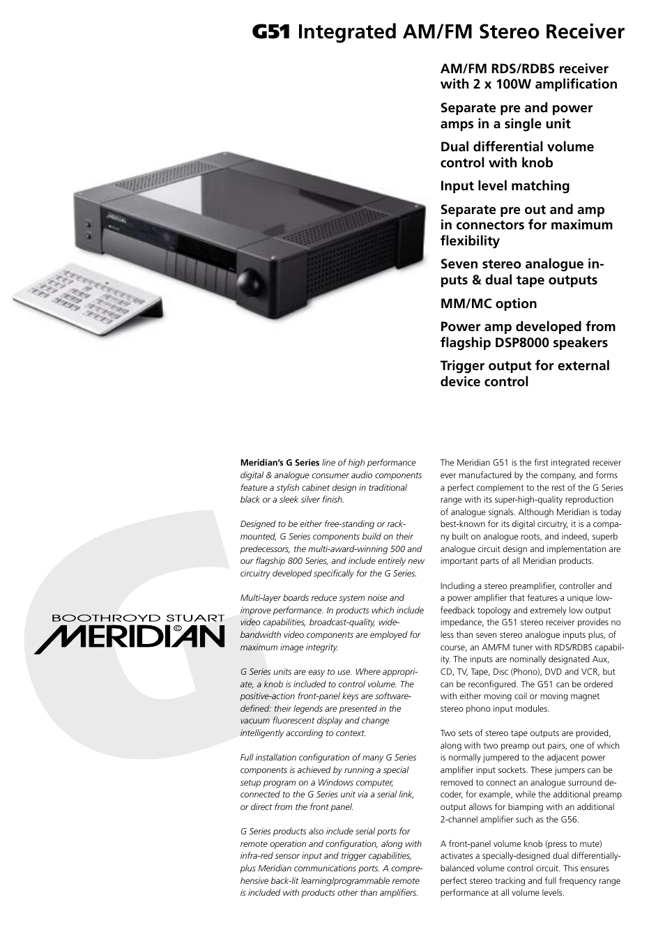 Meridian Audio G51 User Manual | 2 pages