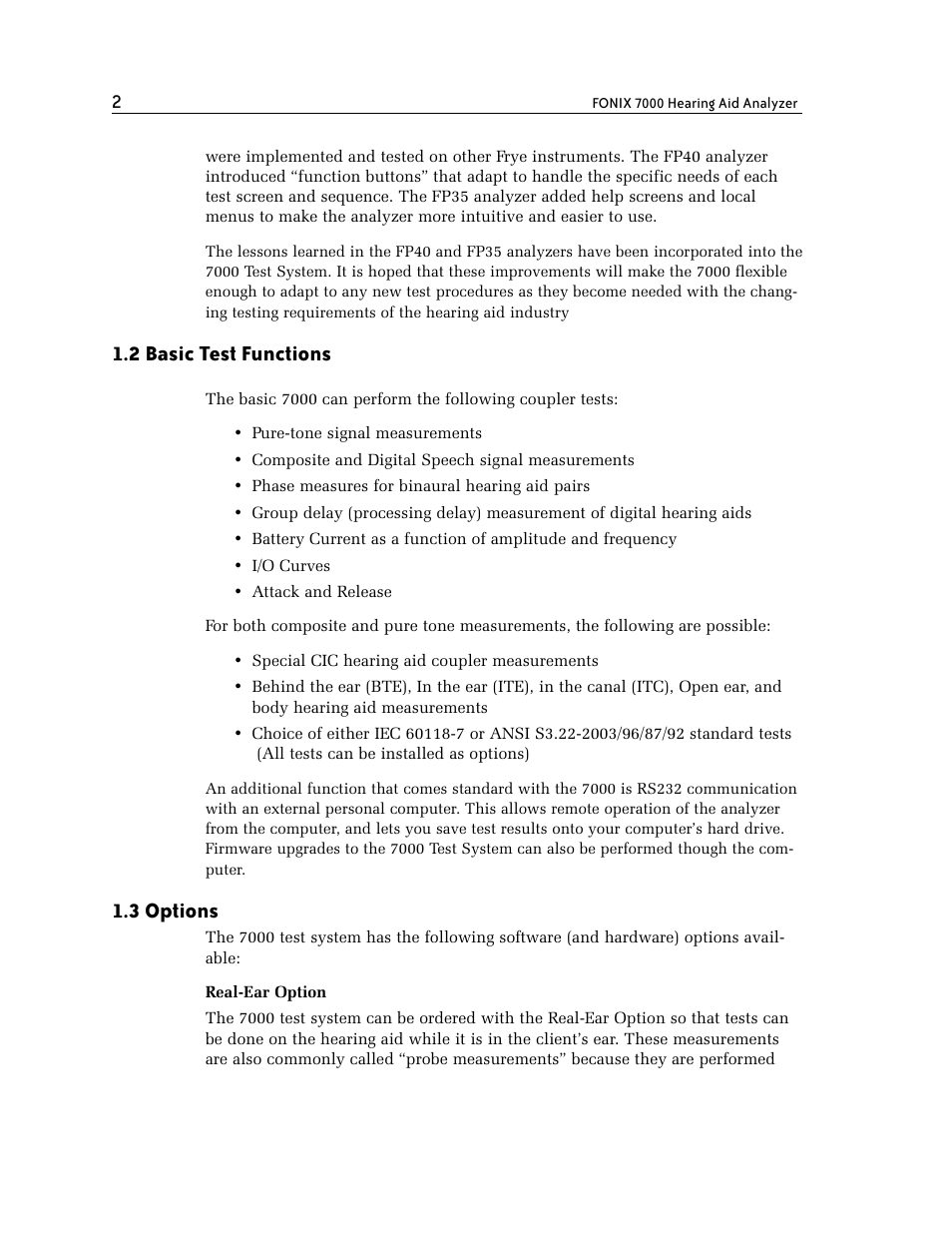 2 basic test functions, 3 options | Frye FONIX 7000 User Manual | Page 10 / 216