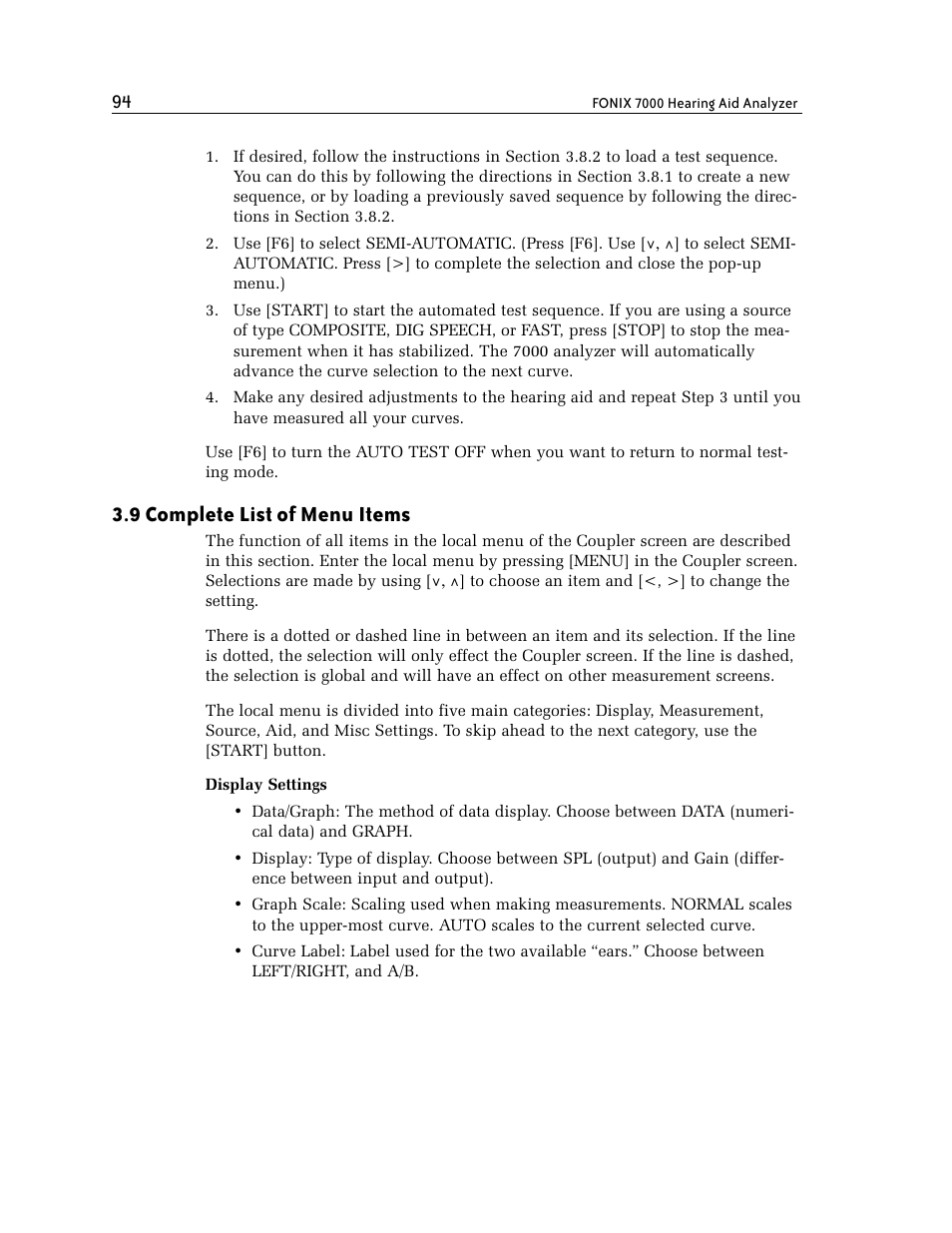 9 complete list of menu items | Frye FONIX 7000 User Manual | Page 102 / 216