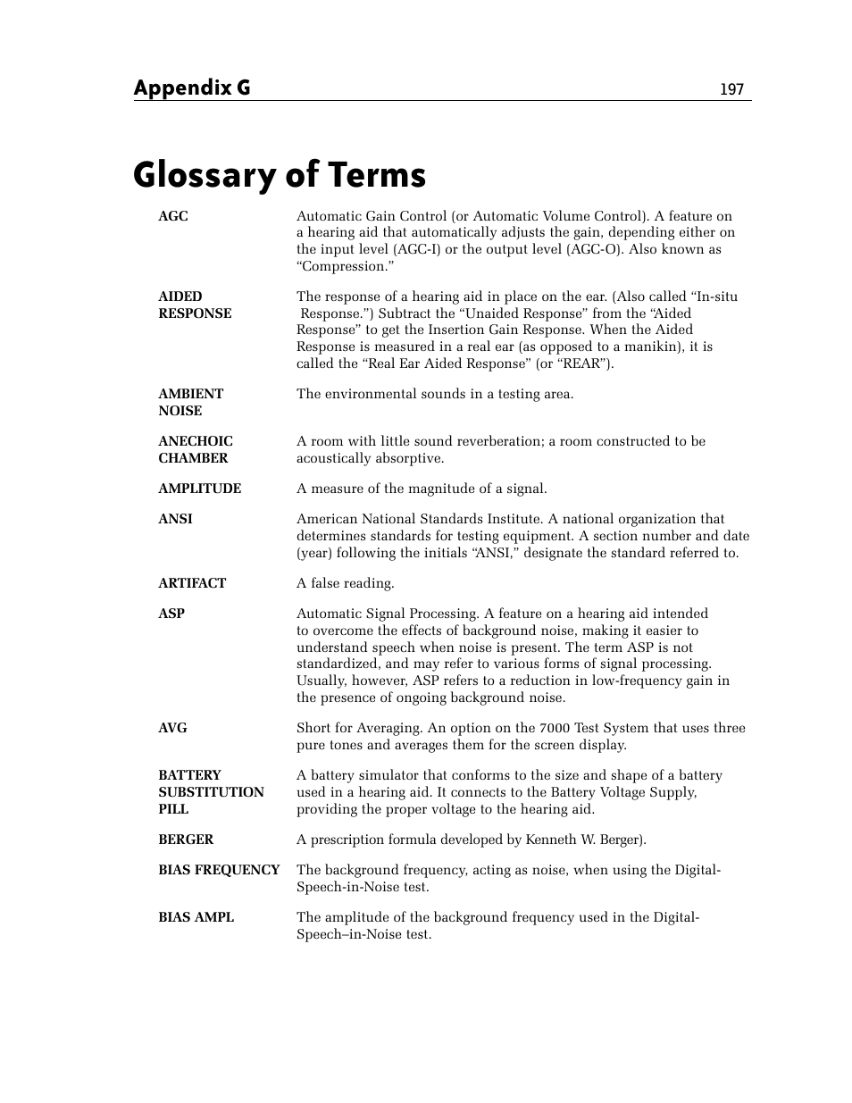 Glossary of terms, Appendix g | Frye FONIX 7000 User Manual | Page 205 / 216