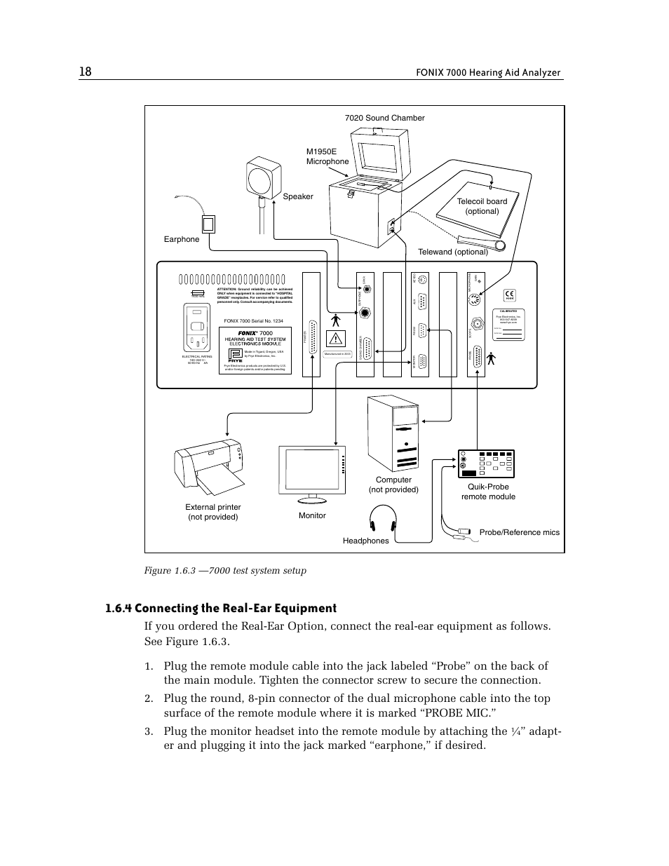 4 connecting the real-ear equipment, Fonix 7000 hearing aid analyzer | Frye FONIX 7000 User Manual | Page 26 / 216