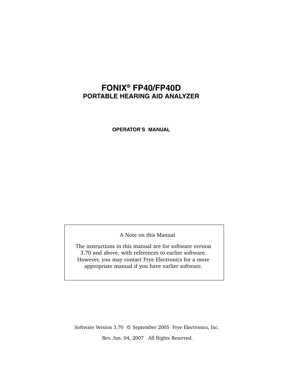 Frye FONIX FP40D User Manual | 164 pages