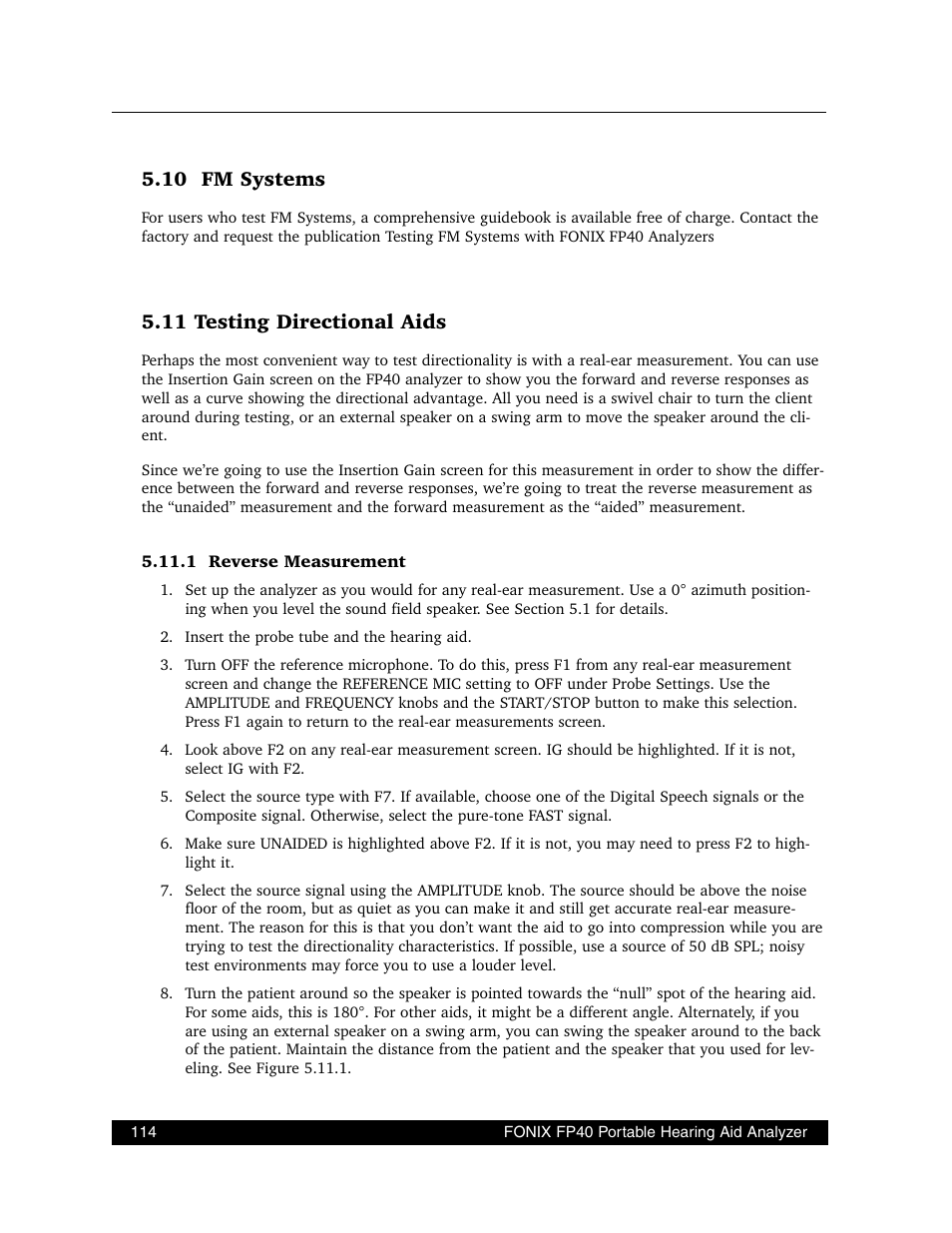 10 fm systems, 11 testing directional aids | Frye FONIX FP40D User Manual | Page 122 / 164