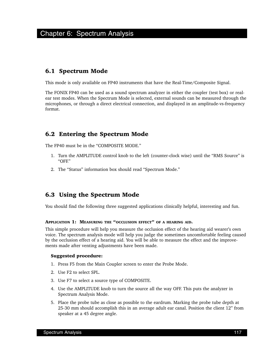 Chapter 6: spectrum analysis, 1 spectrum mode, 2 entering the spectrum mode | 3 using the spectrum mode | Frye FONIX FP40D User Manual | Page 125 / 164