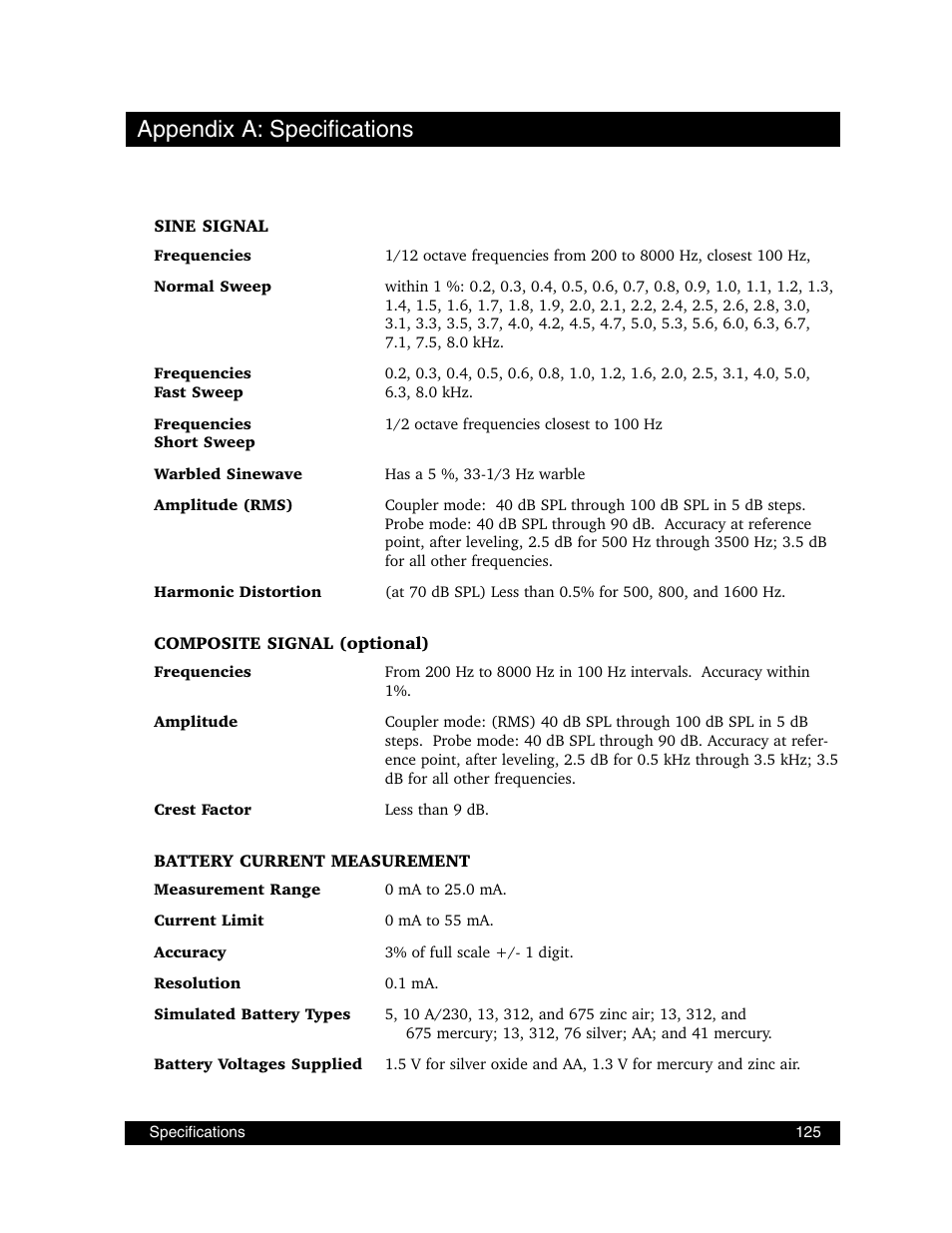 Appendix a: specifications | Frye FONIX FP40D User Manual | Page 133 / 164
