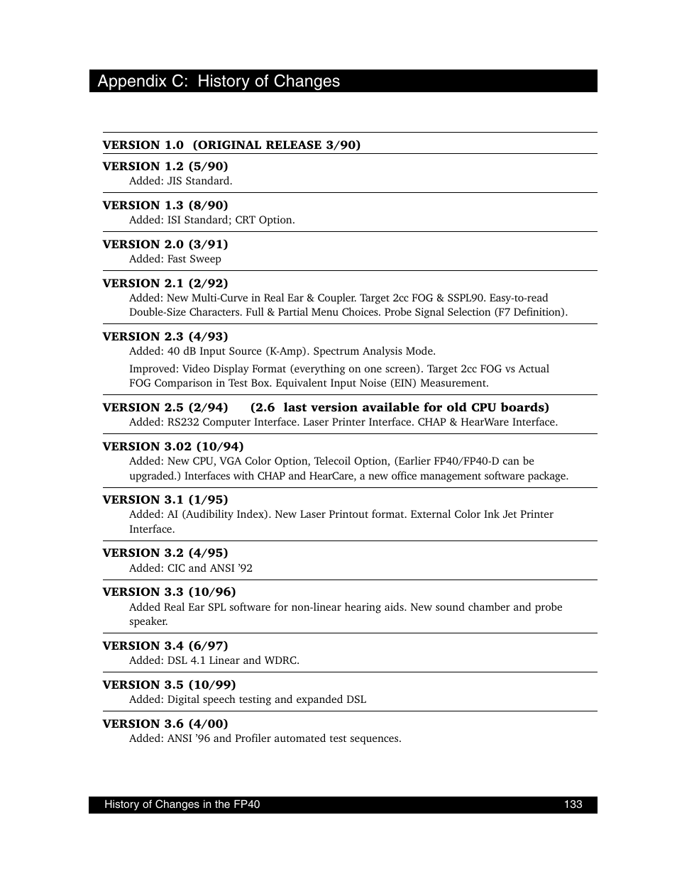 Appendix c: history of changes | Frye FONIX FP40D User Manual | Page 141 / 164