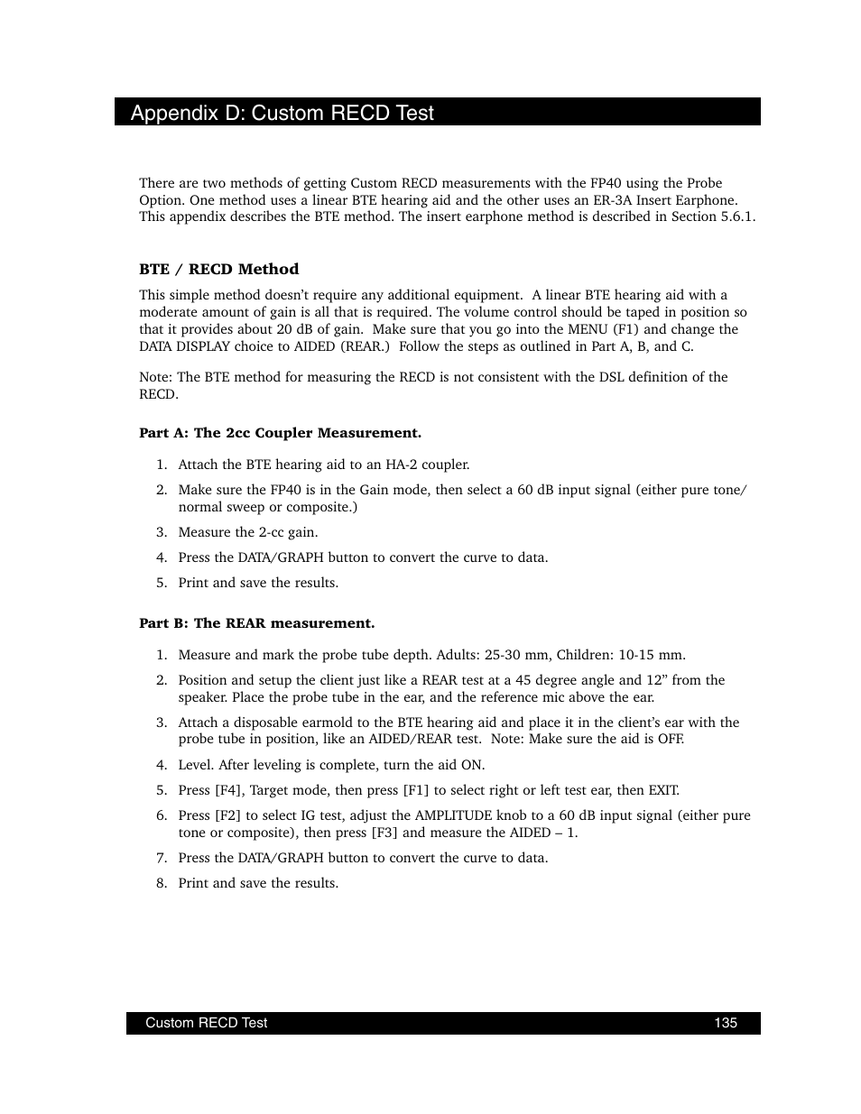 Appendix d: custom recd test | Frye FONIX FP40D User Manual | Page 143 / 164