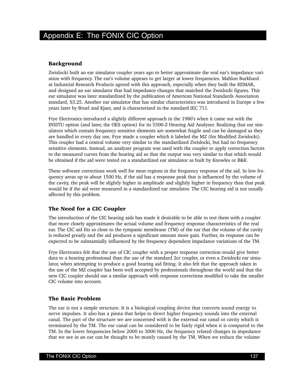 Appendix e: the fonix cic option | Frye FONIX FP40D User Manual | Page 145 / 164