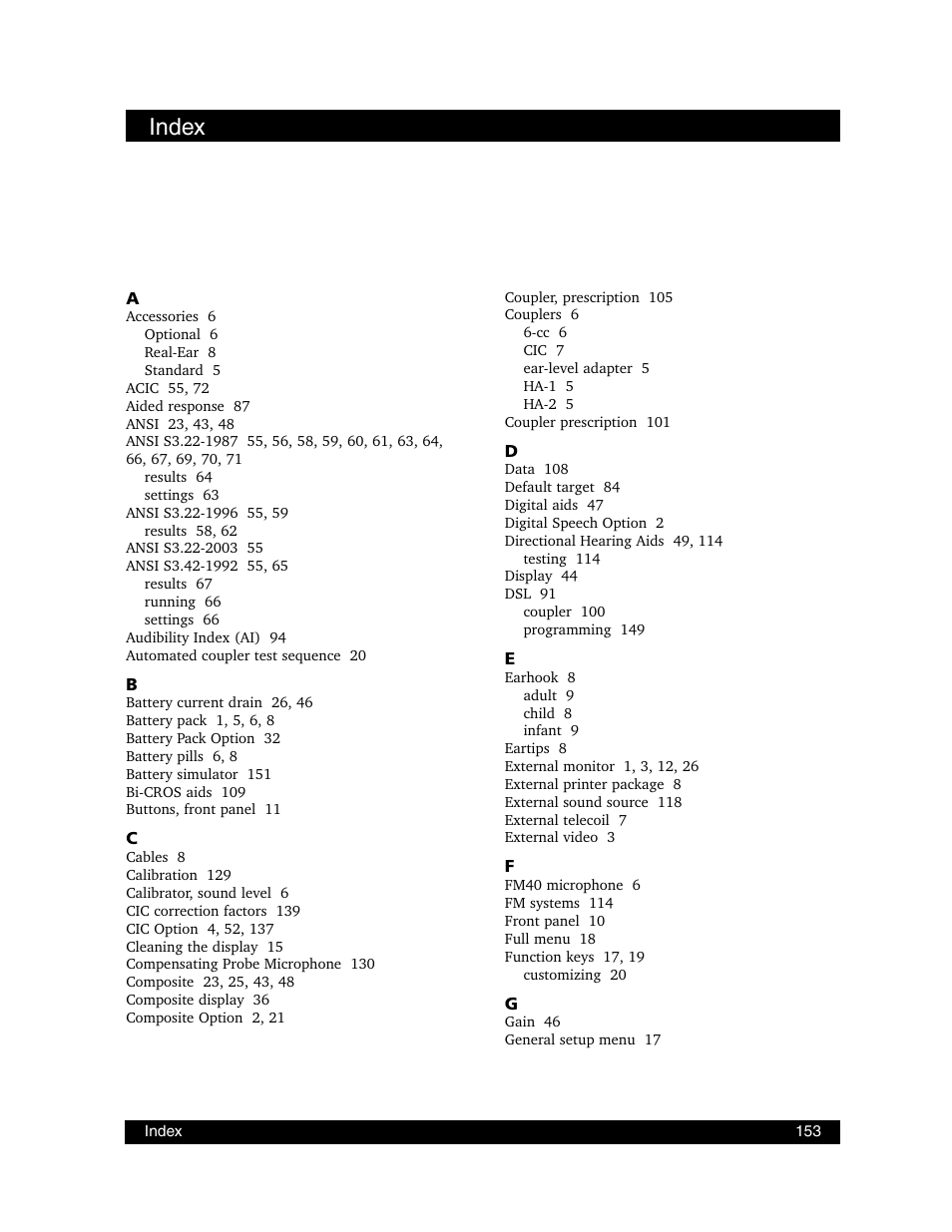 Index | Frye FONIX FP40D User Manual | Page 161 / 164