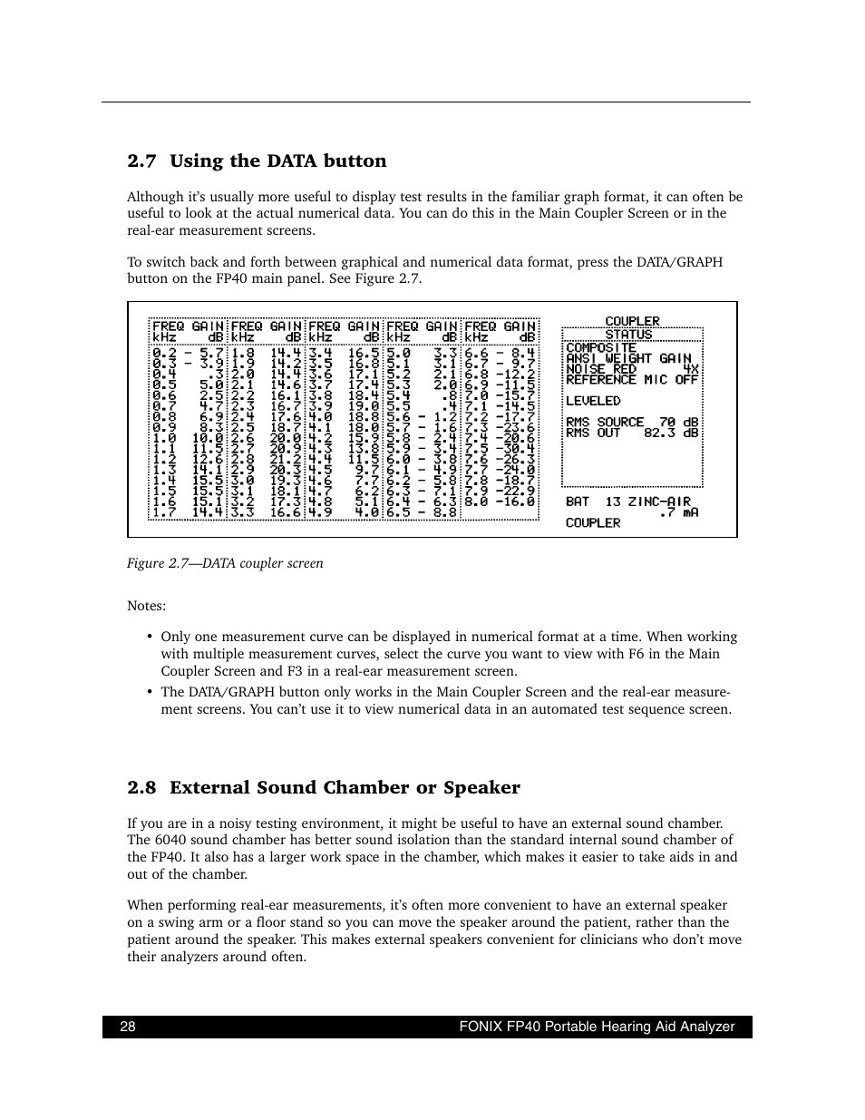 7 using the data button, 8 external sound chamber or speaker | Frye FONIX FP40D User Manual | Page 36 / 164