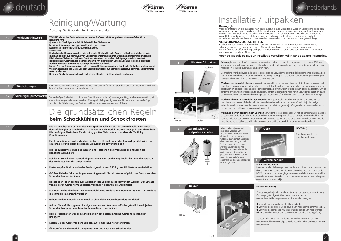 Deutsch, Reinigung/wartung, Die grundsätzlichen regeln | Installatie / uitpakken, Nederlands, Beim schockkühlen und schockfrosten | Foster RBC20 User Manual | Page 14 / 18