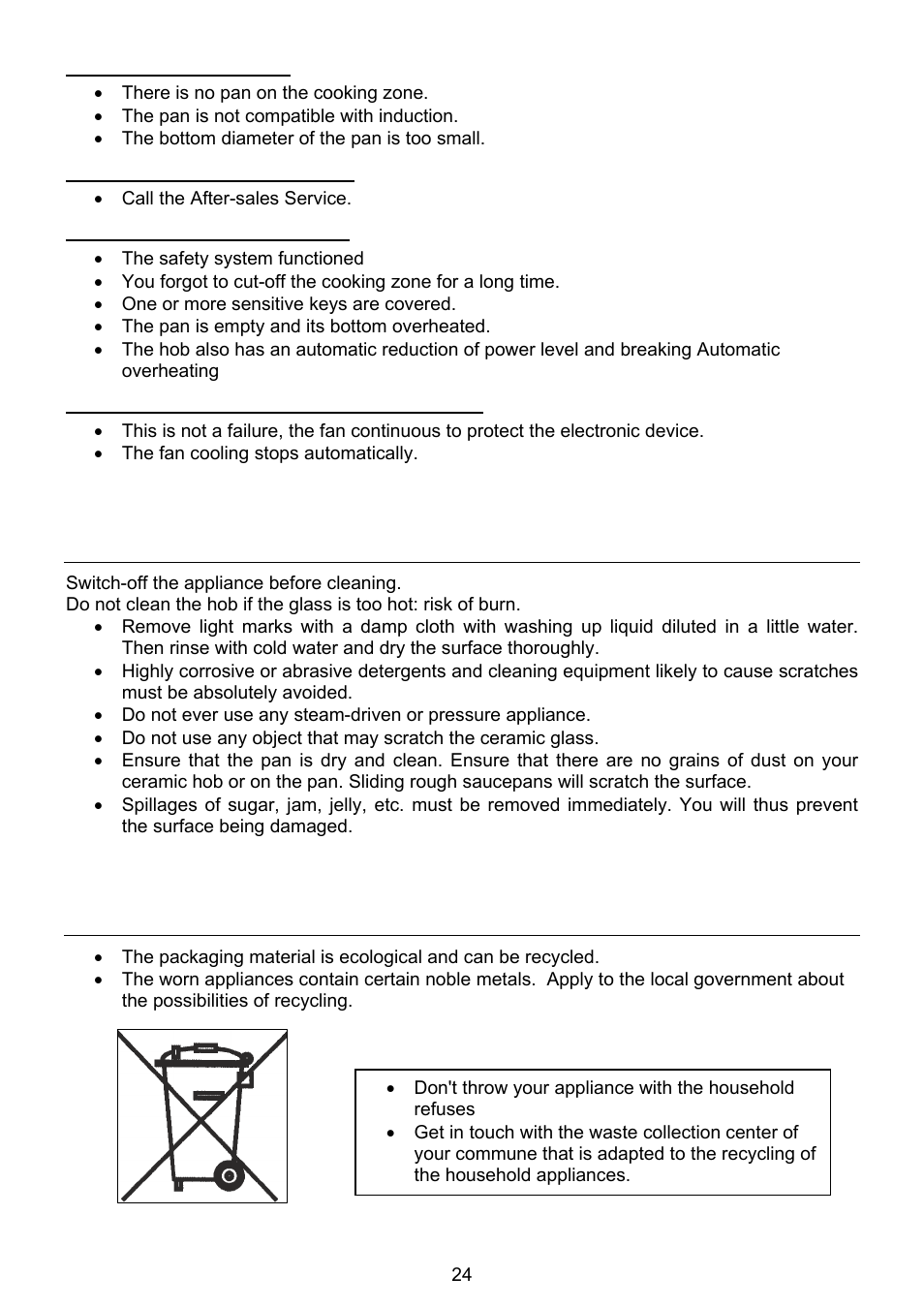 Maintenance and cleaning, Environment protection | Foster Induction Hobs 7322 240 User Manual | Page 11 / 14